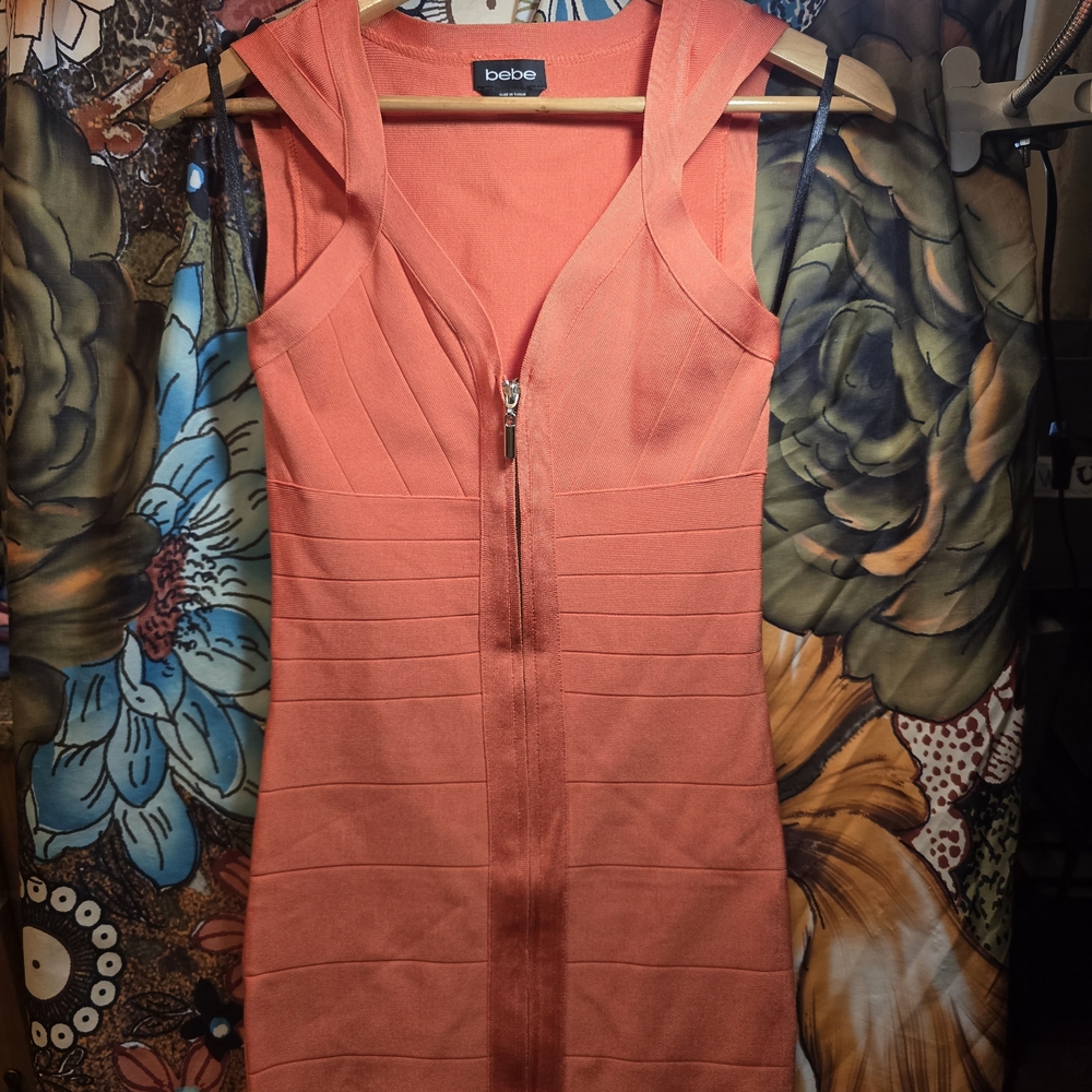 Bebe Orange Zip-Front Bodycon Mini Dress